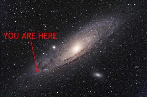 A galaxy with an arrow reading YOU ARE HERE