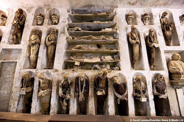 Mummified bodies displayed in the Capuchin monastery catacombs