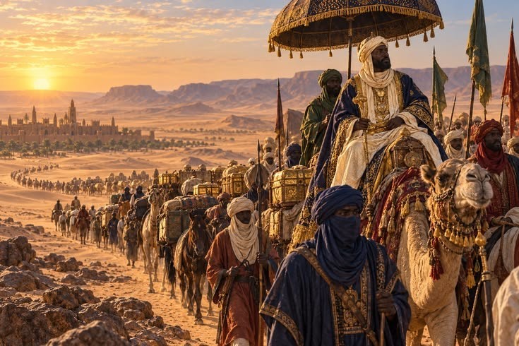 Mansa Musa’s royal pilgrimage caravan crossing the Sahara